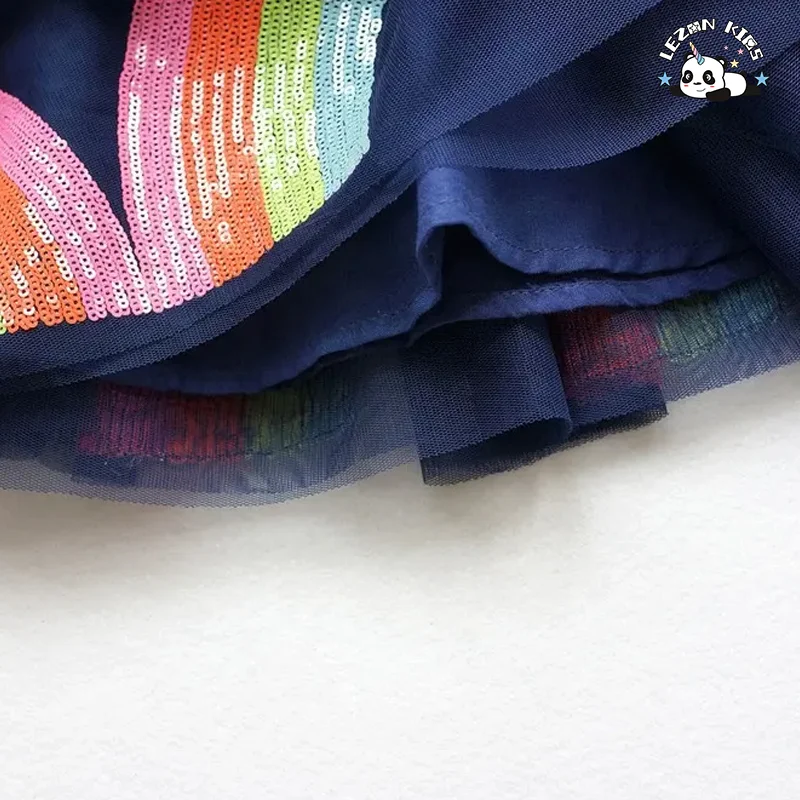 LEZONKIDS - Saia Tutu Mini Personalizável para Meninas Crianças Arco-íris Lantejoulas Bordadas Algodão Doce Estilo Ocidental Impressão Saia